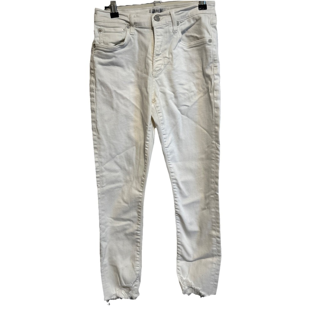 Agolde Women's Denim Skinny Jeans White Sz 27 W Distressed Bottoms And Pockets
